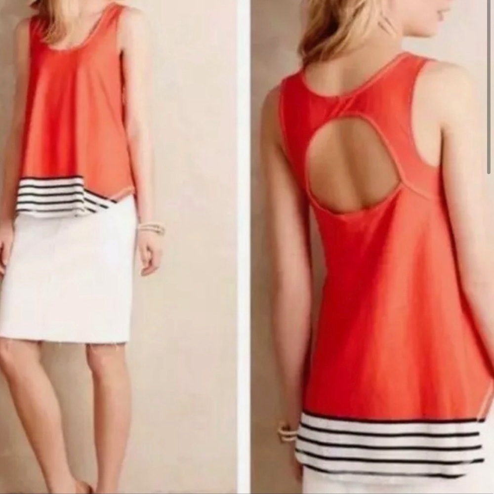 Anthropologie Deletta red cutout tank top striped stripes  XS anthro cotton
